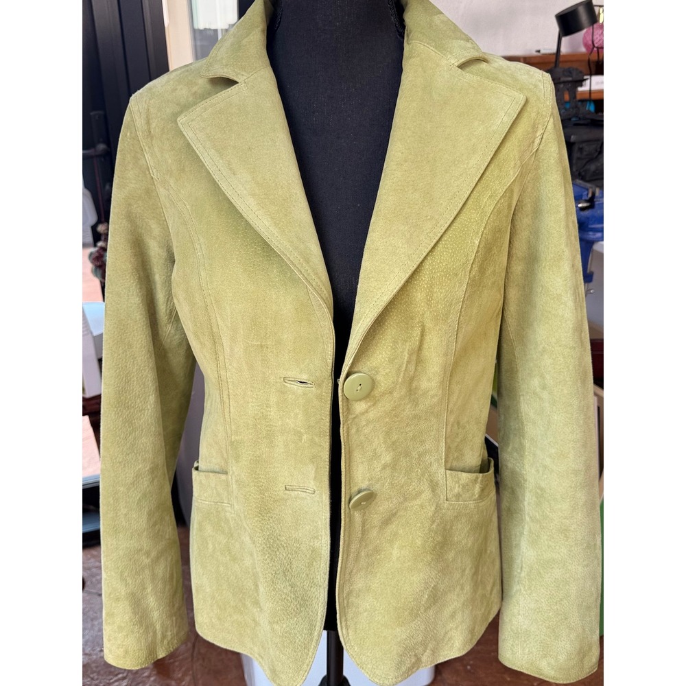 Mark Alan Green Suede Leather Blazer Jacket Women's L Tailored Button Front